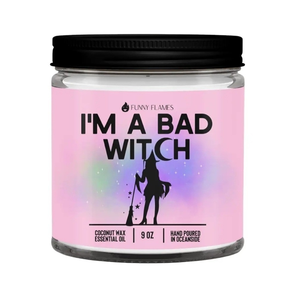 Fall Candle Funny‎ Flames 'I'm A Bad Witch' Fall Autumn Day Scented Candle NEW